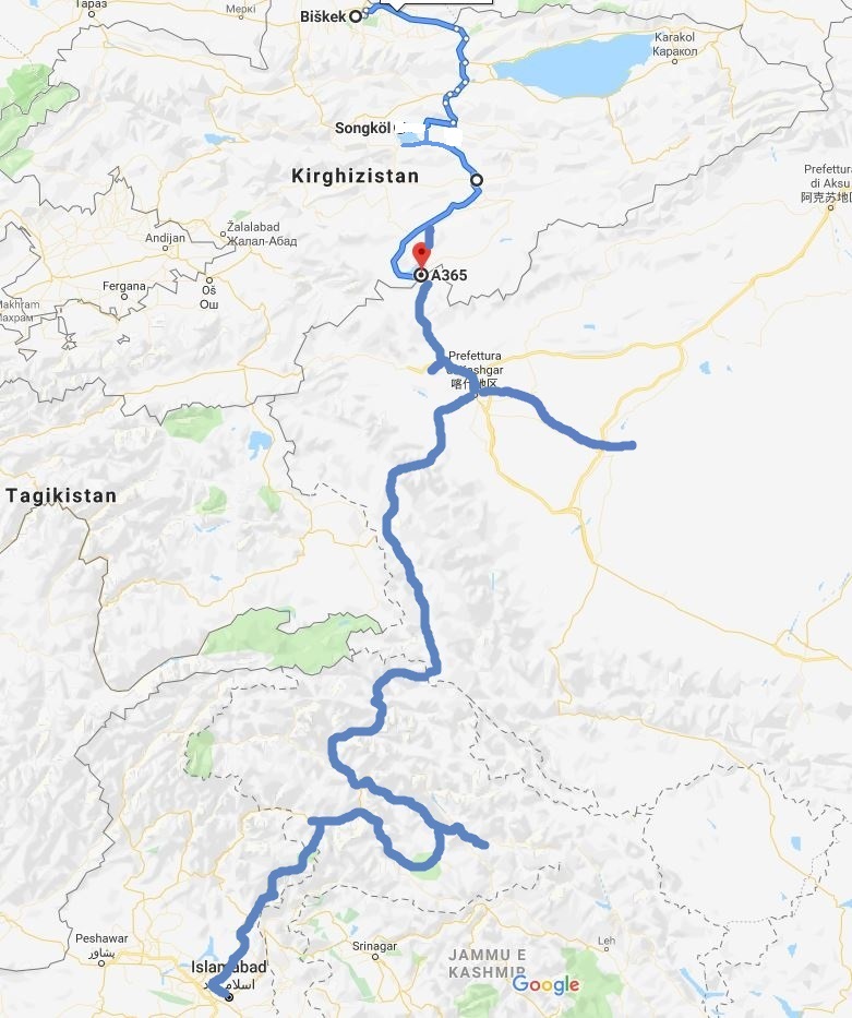 Viaje a través de las montañas de Asia Central. Mapa del itinerario.